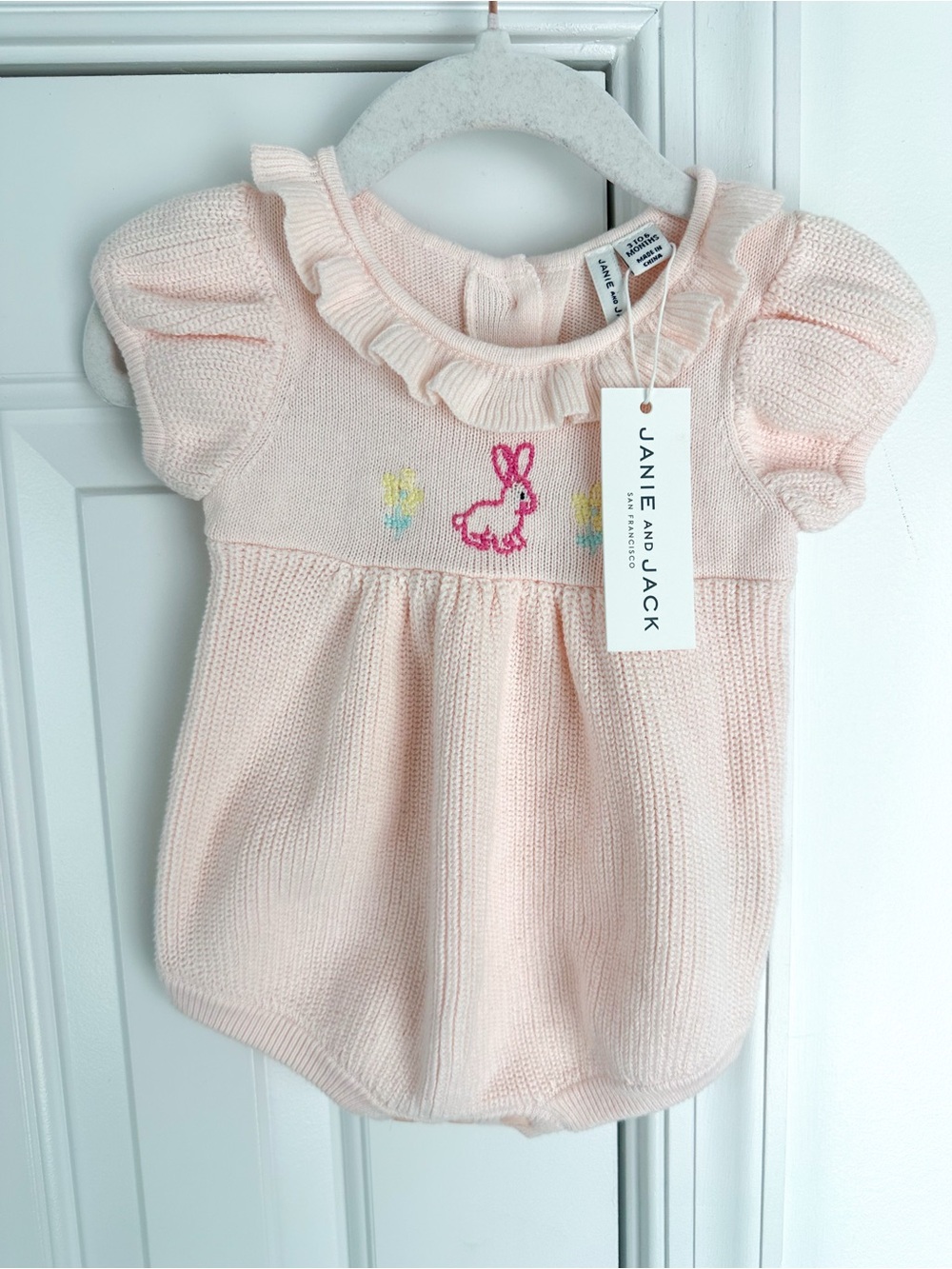 Janie and Jack Pink Knit Bunny bubble 3-6m NWT